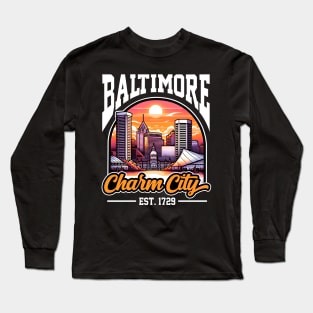 Baltimore Charm City Skyline Long Sleeve T-Shirt